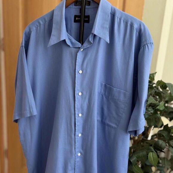 Conte di Milano Shirt Mens 17 1/2 Blue Button Up S/Sleeve Business Casual XXL - Picture 2 of 11